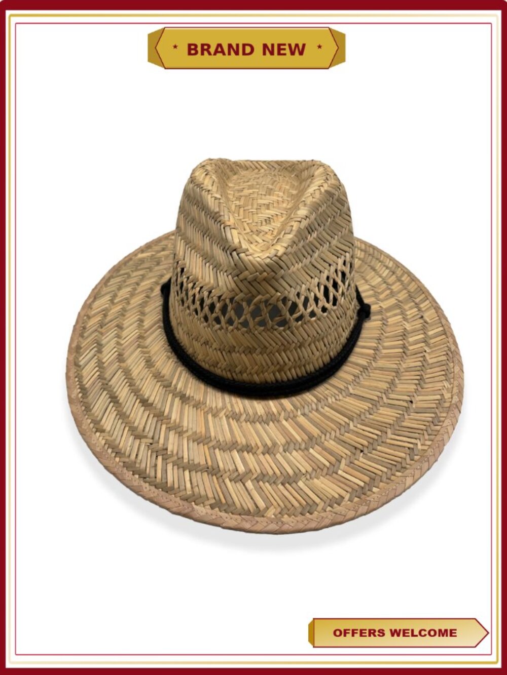 Straw Sun Hat Open Work Crown Pool Beach Lake Yard
